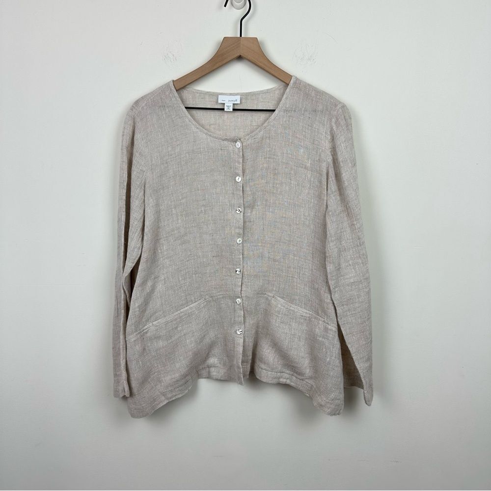 J Jill Pure Jill Beige 100% Linen Button Front Top, XS